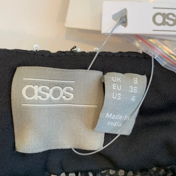 NEW asos Women’s Size 4 Small Black and White Long Sleeve Beaded Mini Dress - Picture 6 of 11